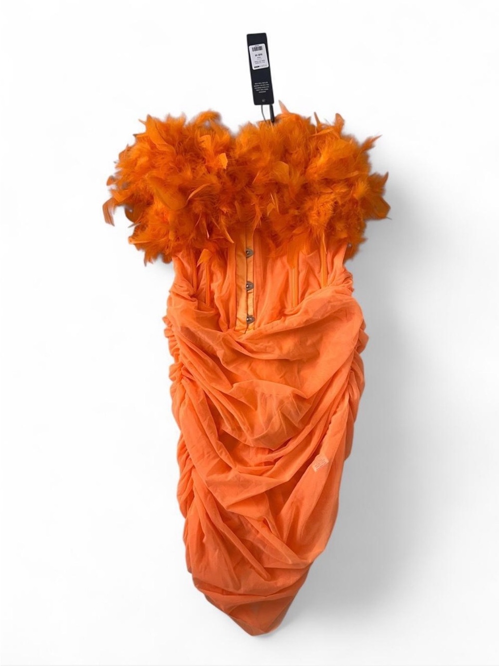 Fashion Nova Orange Feather-Trim Ruched Dress